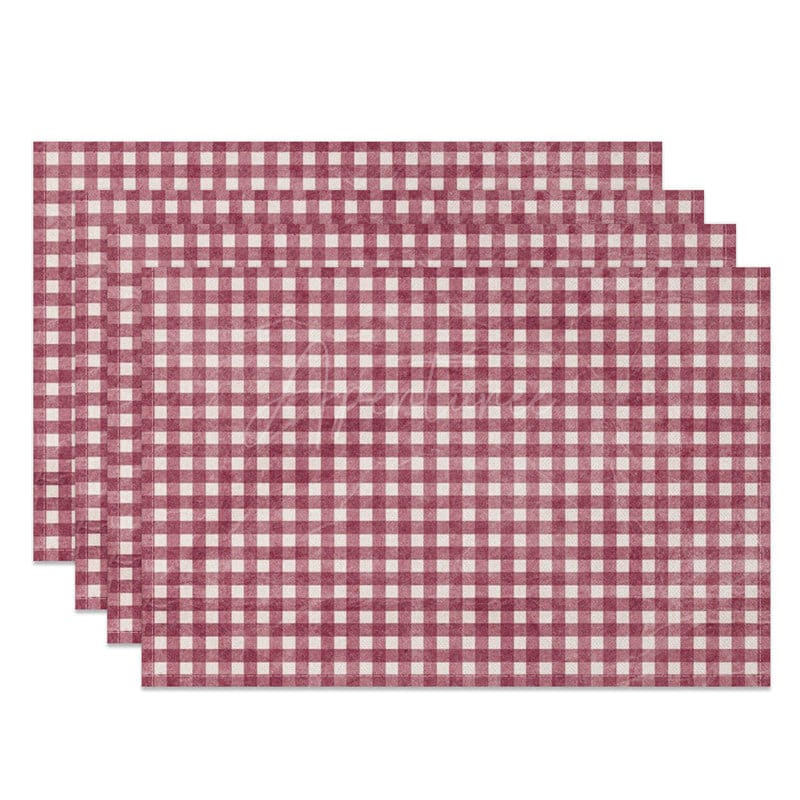 Aperturee - Aperturee Vintage Claret White Plaid Dining Set of 4 Placemats