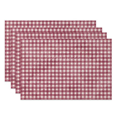 Aperturee - Aperturee Vintage Claret White Plaid Dining Set of 4 Placemats