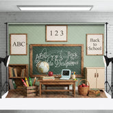 Aperturee - Aperturee Vintage Classroom Back to School Photography Backdrop with Chalkboard ABC 123 and Learning Elements
