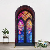 Aperturee - Aperturee Vintage Colorful Glass Door Birthday Arch Backdrop