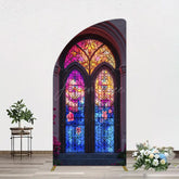Aperturee - Aperturee Vintage Colorful Glass Door Birthday Half Moon Arch Backdrop