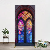 Aperturee - Aperturee Vintage Colorful Glass Door Birthday Rectangle Backdrop