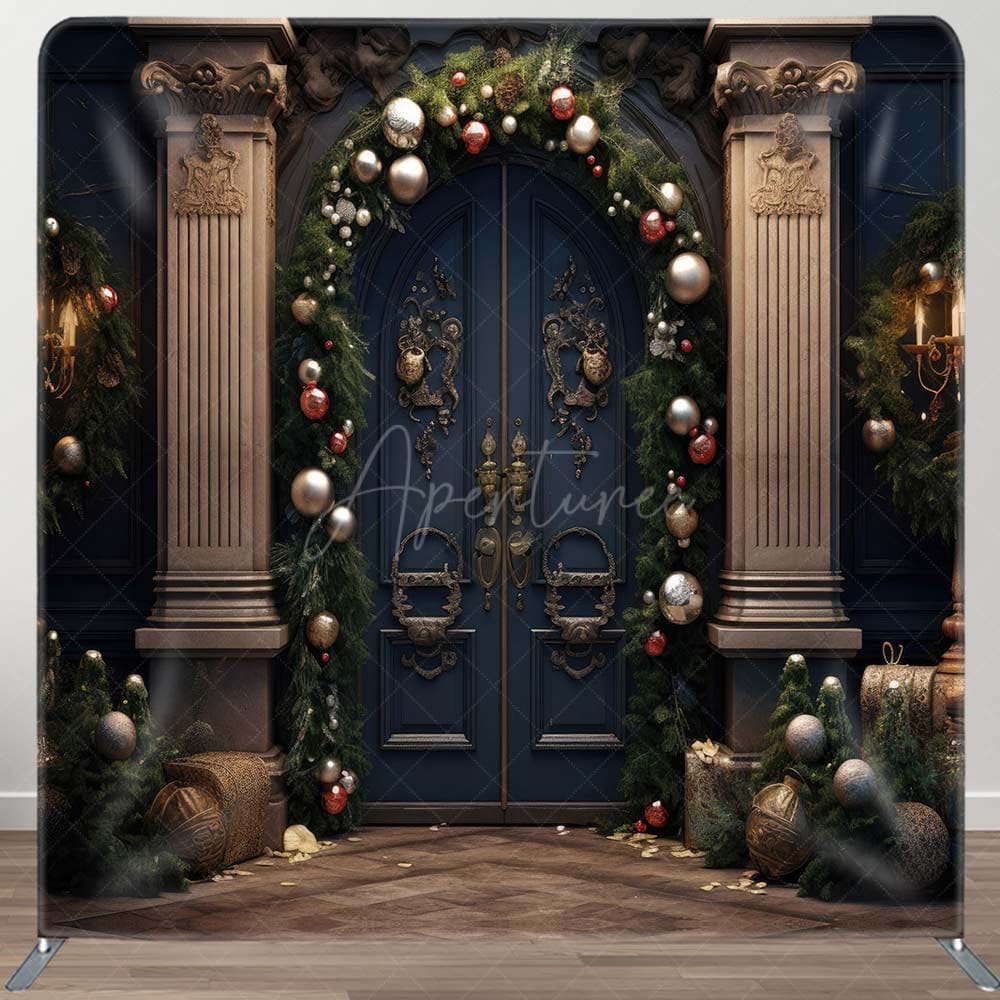Aperturee - Aperturee Vintage Door Leaves Christmas Pillow Case Backdrop