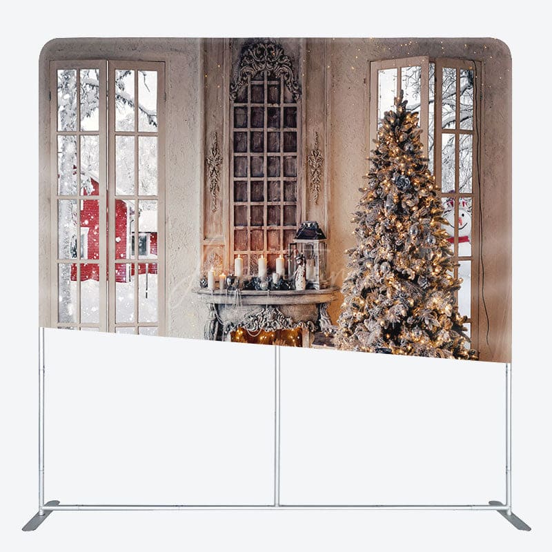 Aperturee - Aperturee Vintage Fireplace Christmas Tension Fabric Backdrop