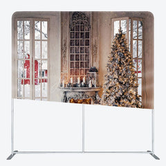 Aperturee - Aperturee Vintage Fireplace Christmas Tension Fabric Backdrop
