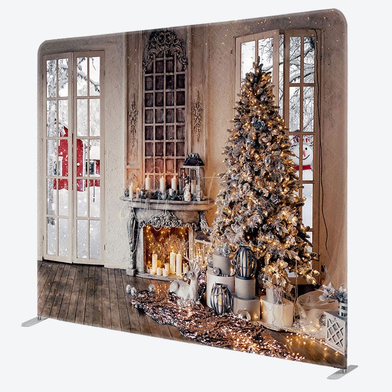 Aperturee - Aperturee Vintage Fireplace Christmas Tension Fabric Backdrop