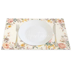 Aperturee - Aperturee Vintage Floral Easter Bunny Set of 4 Placemats Pink Rose Rabbit Spring Table Mats for Party