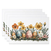 Aperturee - Aperturee Vintage Floral Easter Eggs Set of 4 Placemats Yellow Cosmos Flower Garden Table Mats Retro Spring Holiday Decoration