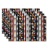 Aperturee - Aperturee Vintage Floral Stripe Set of 4 Placemats Multi Color Flower Pattern Retro Kitchen Table Mats Decor