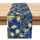 Aperturee - Aperturee Vintage Floral Table Runner with Blue Botanical Leaf Pattern for Farmhouse Kitchen and Dining Room Decor