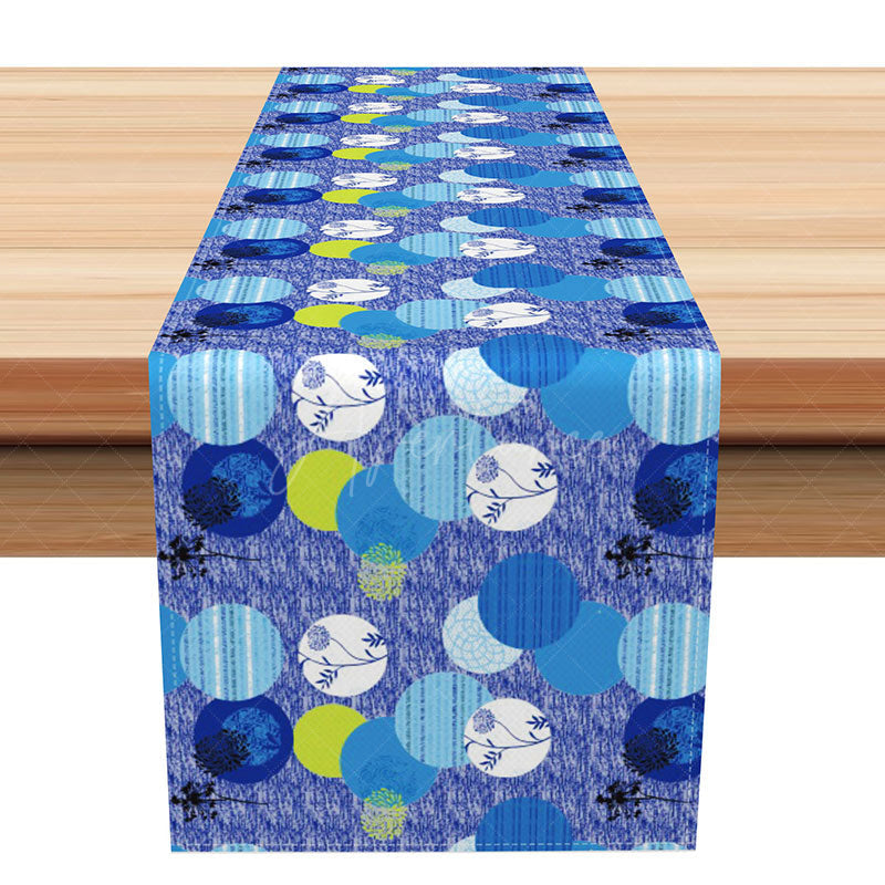 Aperturee - Aperturee Vintage Floral Table Runner with Dark Blue and Polka Dot Pattern for Retro and Farmhouse Kitchen