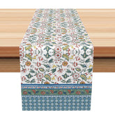 Aperturee - Aperturee Vintage Floral Table Runner with Dense Abstract Botanical Print for Farmhouse and Cottage Style Decor