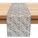 Aperturee - Aperturee Vintage Floral Table Runner with Painted Blue and Yellow Flowers for Farmhouse Kitchen and Spring Decor