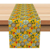 Aperturee - Aperturee Vintage Floral Table Runner with Yellow and Blue Botanical Pattern for Cottage Style Dining Room Decor