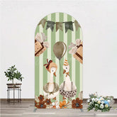 Aperturee - Aperturee Vintage Goose Couple Arch Backdrop for Birthday or Baby Shower Rustic Farm Themed Watercolor Storybook Decor