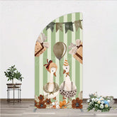 Aperturee - Aperturee Vintage Goose Couple Half Moon Arch Backdrop for Birthday or Baby Shower Rustic Farm Themed Watercolor Storybook Decor