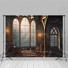 Aperturee - Aperturee Vintage Gothic Window View Photography Backdrop Mountain Landscape Old Room Background Fantasy Architecture Photo Prop