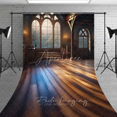 Aperturee - Aperturee Vintage Gothic Window View Sweep Backdrop Wooden Floor Sunlight Photography Floor Mat Architecture Room Decoration