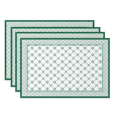 Aperturee - Aperturee Vintage Green White Boho Print Set Of 4 Placemats