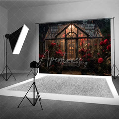 Aperturee - Aperturee Vintage Greenhouse Rose Photography Backdrop Rainy Garden Glass House Floral Photo Background Romantic Valentine