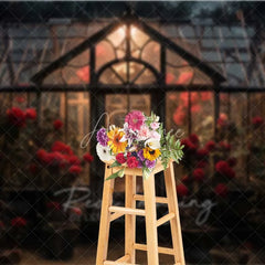 Aperturee - Aperturee Vintage Greenhouse Rose Photography Backdrop Rainy Garden Glass House Floral Photo Background Romantic Valentine