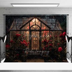 Aperturee - Aperturee Vintage Greenhouse Rose Photography Backdrop Rainy Garden Glass House Floral Photo Background Romantic Valentine