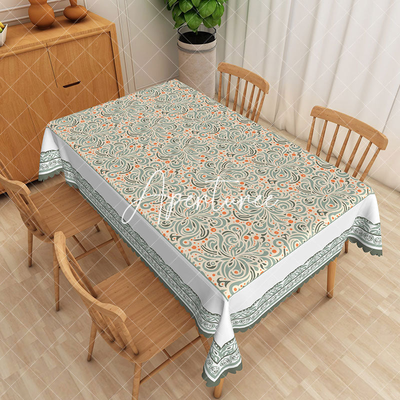 Aperturee - Aperturee Vintage Gren Floral White Edging Rectangle Tablecloth