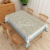 Aperturee - Aperturee Vintage Gren Floral White Edging Rectangle Tablecloth