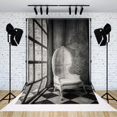 Aperturee - Aperturee Vintage Grey Royal Chair Window Photography Backdrop