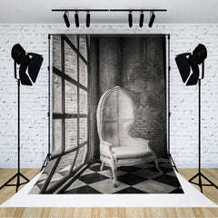 Aperturee - Aperturee Vintage Grey Royal Chair Window Photography Backdrop