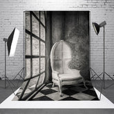 Aperturee - Aperturee Vintage Grey Royal Chair Window Photography Backdrop