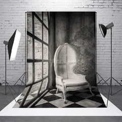 Aperturee - Aperturee Vintage Grey Royal Chair Window Photography Backdrop