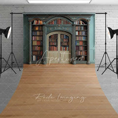 Aperturee - Aperturee Vintage Library Bookshelf Sweep Photo Backdrop Retro Study Room Wood Floor Background Magic School Prop