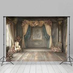 Aperturee - Aperturee Vintage Medieval Room Floral Wedding Photo Backdrop