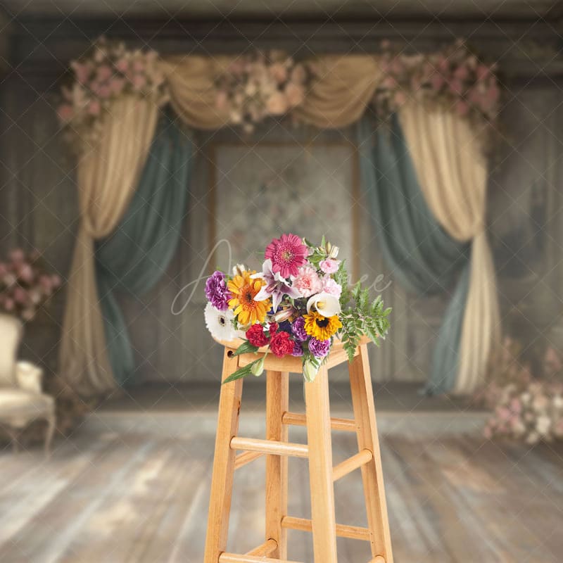 Aperturee - Aperturee Vintage Medieval Room Floral Wedding Photo Backdrop
