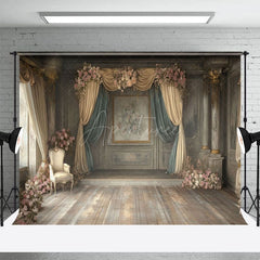 Aperturee - Aperturee Vintage Medieval Room Floral Wedding Photo Backdrop