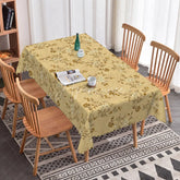Aperturee - Aperturee Vintage Mustard Yellow Floral Rectangle Tablecloth White Sketch Flower Branch Pattern Cover Rustic Autumn Decor