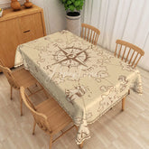 Aperturee - Aperturee Vintage Nautical Map Rectangle Tablecloth Retro Compass Old World Table Cover Travel Theme Home Decor
