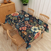Aperturee - Aperturee Vintage Navy Floral Rectangle Tablecloth Orange Blue Flower Oil Painting Table Cover Rustic Fall Dining Decor