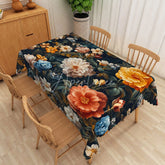 Aperturee - Aperturee Vintage Oil Painting Floral Rectangle Tablecloth Dark Moody Flower Table Cover Rustic Dining Room Decor