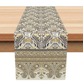 Aperturee - Aperturee Vintage Paisley Damask Table Runner Grey and Yellow Ethnic Pattern Farmhouse Dining Table Decor