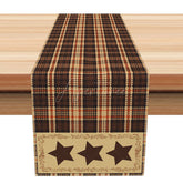 Aperturee - Aperturee Vintage Plaid Table Runner with Brown Stars Pattern Rustic Farmhouse Decor for Kitchen and Dining Room