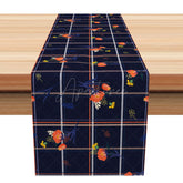 Aperturee - Aperturee Vintage Plaid Table Runner with Red Floral and Navy Pattern for Farmhouse Kitchen and Holiday Decor