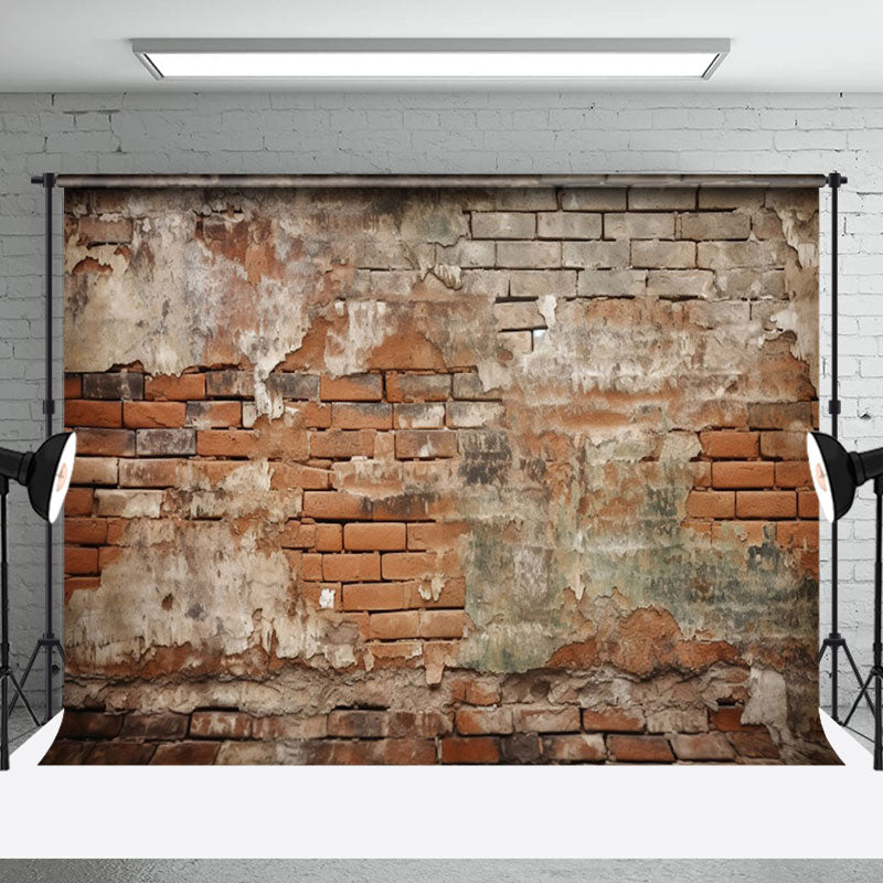 Aperturee - Aperturee Vintage Red Grey Brick Wall Faded Traces Backdrop