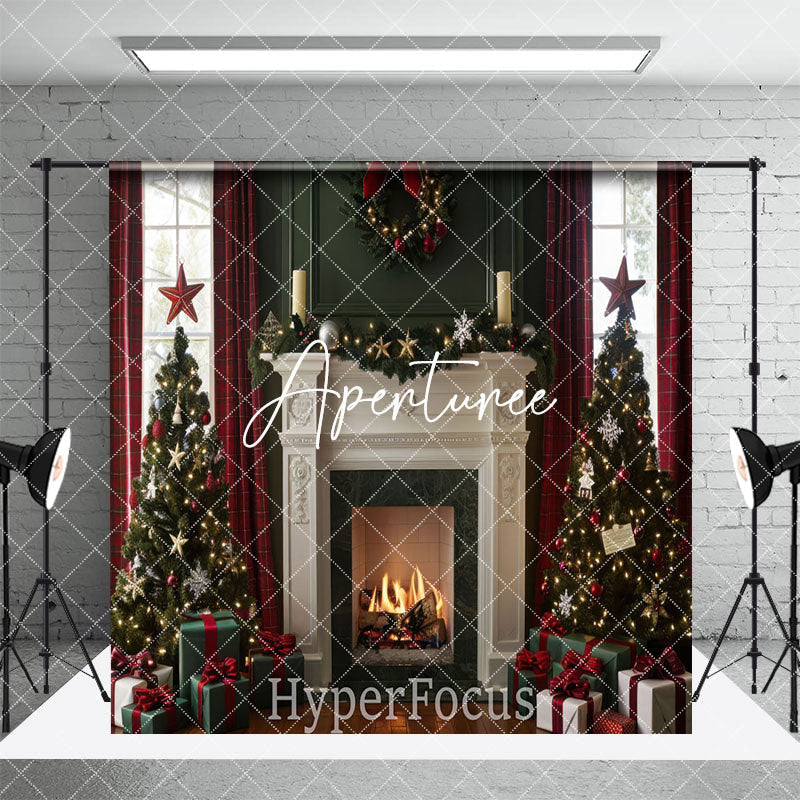 Aperturee - Aperturee Vintage Red Wall Christmas Vibe Room Set Backdrop
