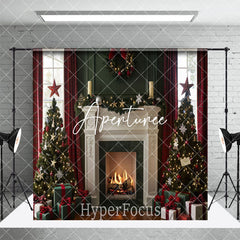 Aperturee - Aperturee Vintage Red Wall Christmas Vibe Room Set Backdrop