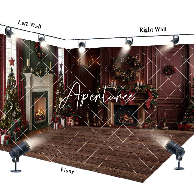 Aperturee - Aperturee Vintage Red Wall Christmas Vibe Room Set Backdrop