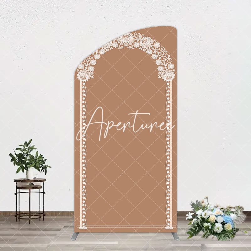 Aperturee - Aperturee Vintage Romantic White Lace Wedding Arch Backdrop