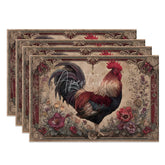 Aperturee - Aperturee Vintage Rooster Floral Set of 4 Placemats Rustic Farmhouse Chicken Table Mats for Kitchen Decor