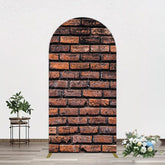 Aperturee - Aperturee Vintage Rural Red Black Brick Wall Arch Backdrop
